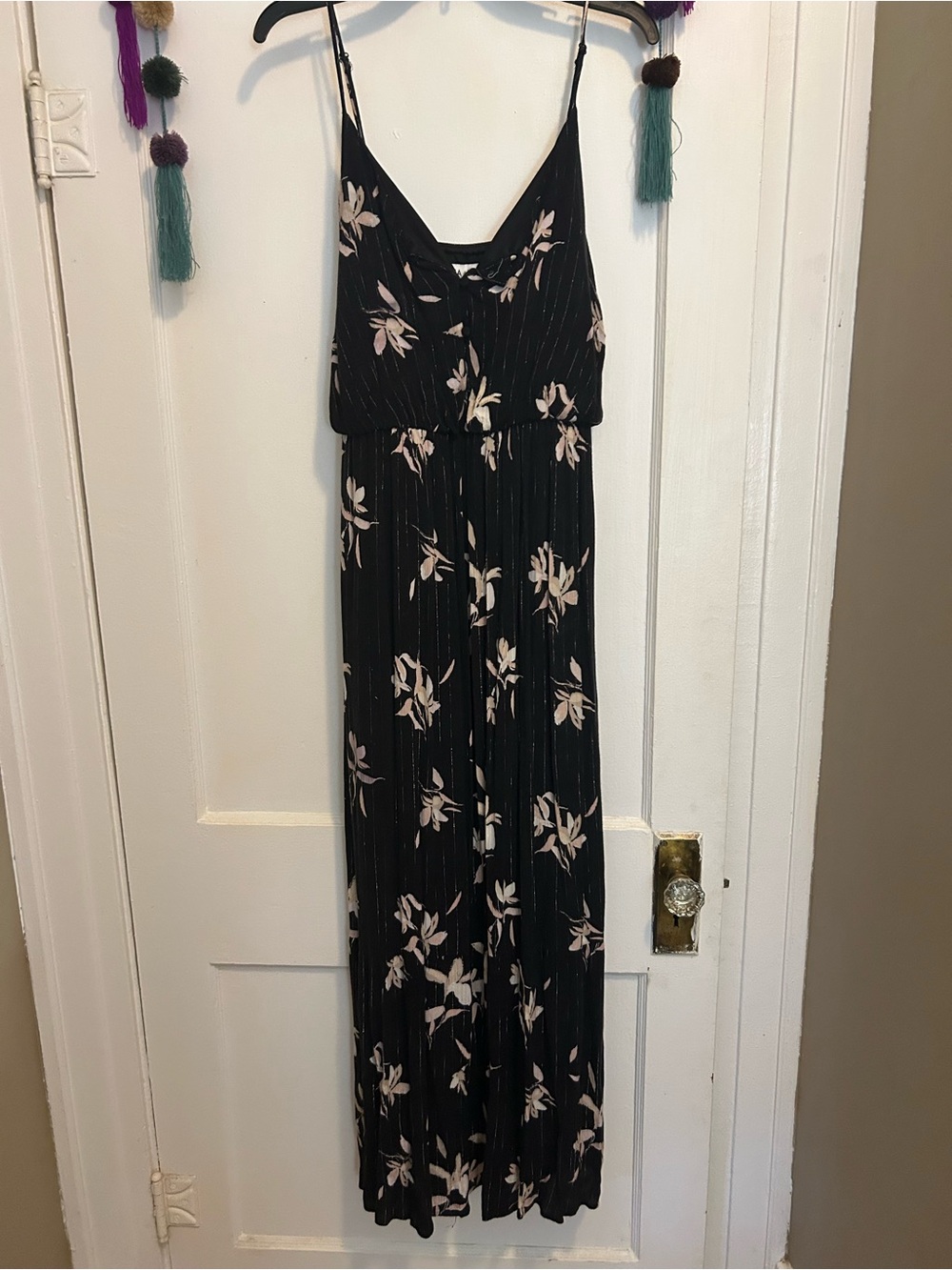 Ava & Viv Black Maxi Dress with Light Pink Floral Print
